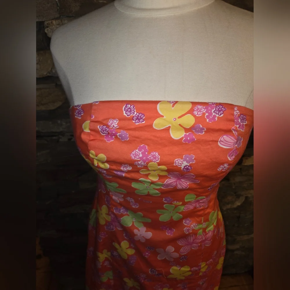 Lilly Pulitzer Floral Strapless Dress, Ties In Back Great Condition - Picture 2 of 8